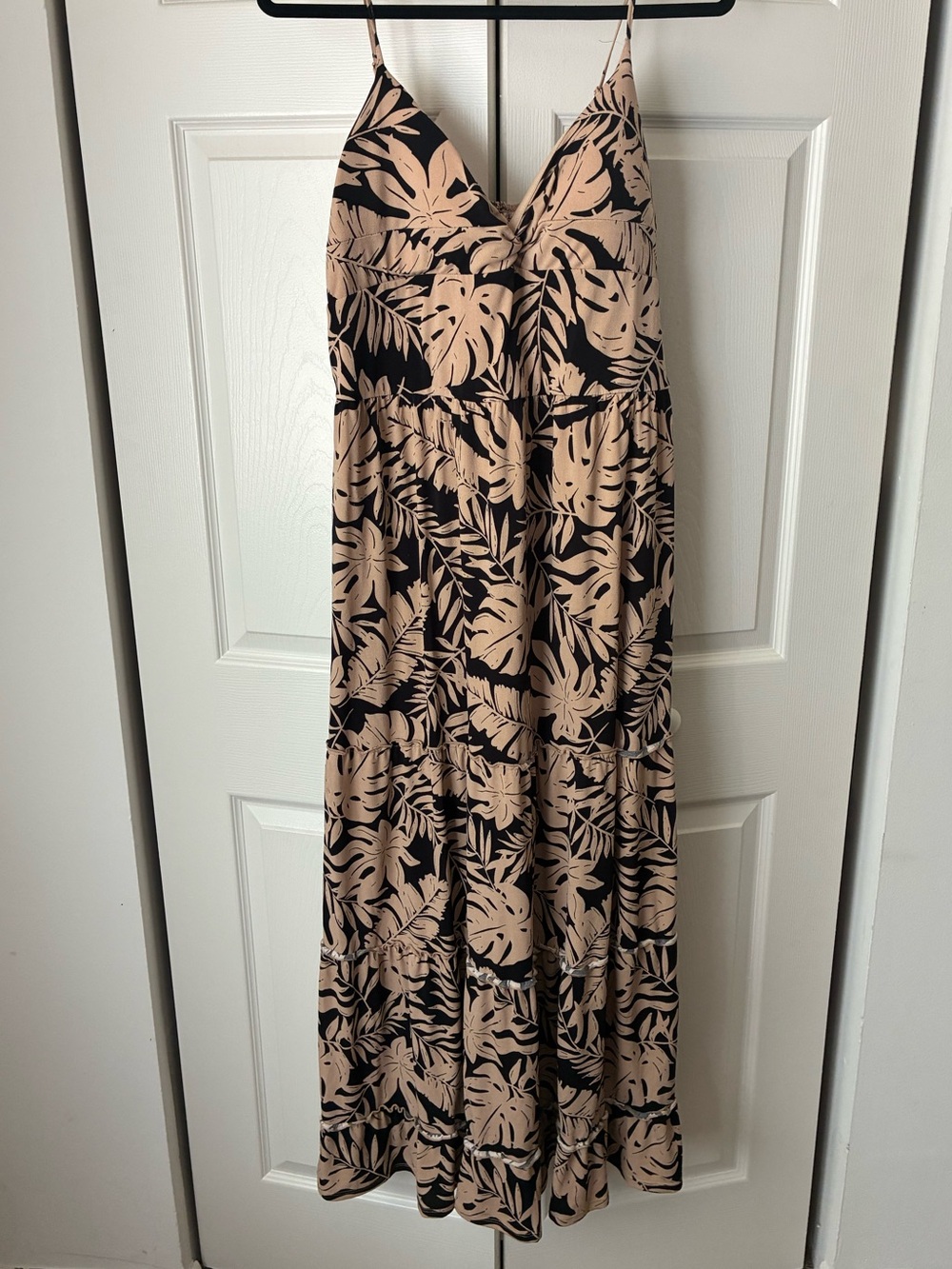 Beige and Black Tropical Print Maxi Dress